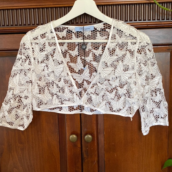 Blumarine Tops - Blumarine butterfly mesh crop top Made in Italy white lace butterflies 34D